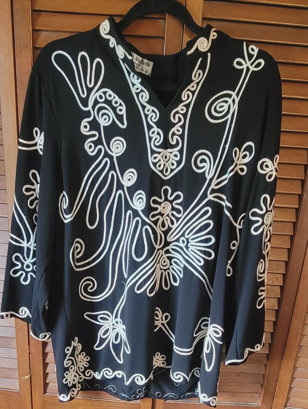 Lauren Michelle Black Soutache Embroidered Tunic Blouse – Size XL
